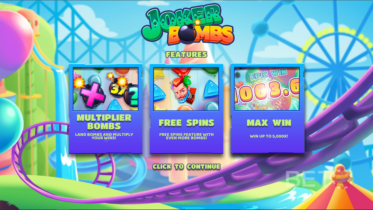 Насолоджуйтеся бомбами з множником, безкоштовними обертаннями та іншими можливостями в ігровому автоматі Joker Bombs