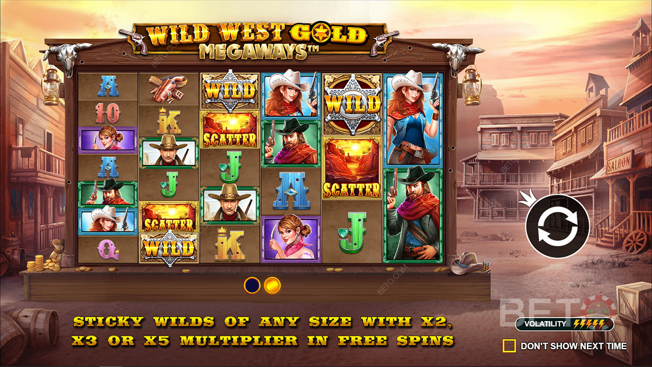 У слоті Wild West Gold Megaways є липкі символи з мультиплікаторами до 5 разів