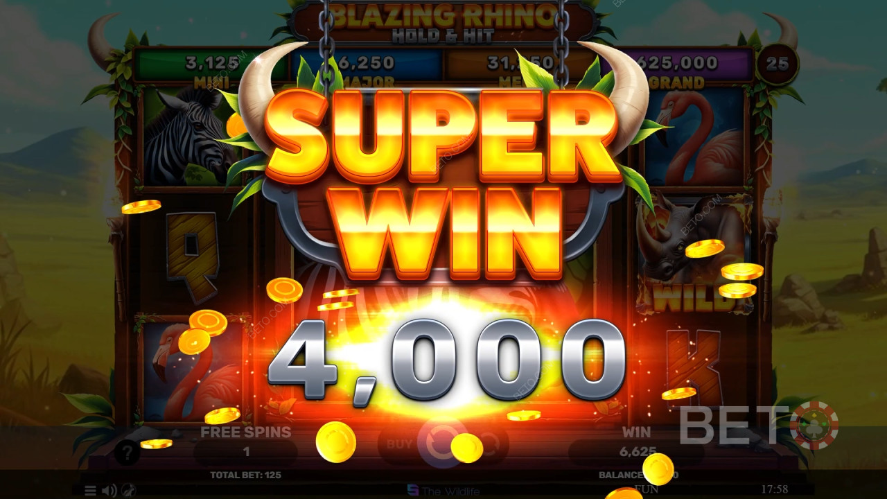 Огляд гри Blazing Rhino Hold & Hit від BETO Slots