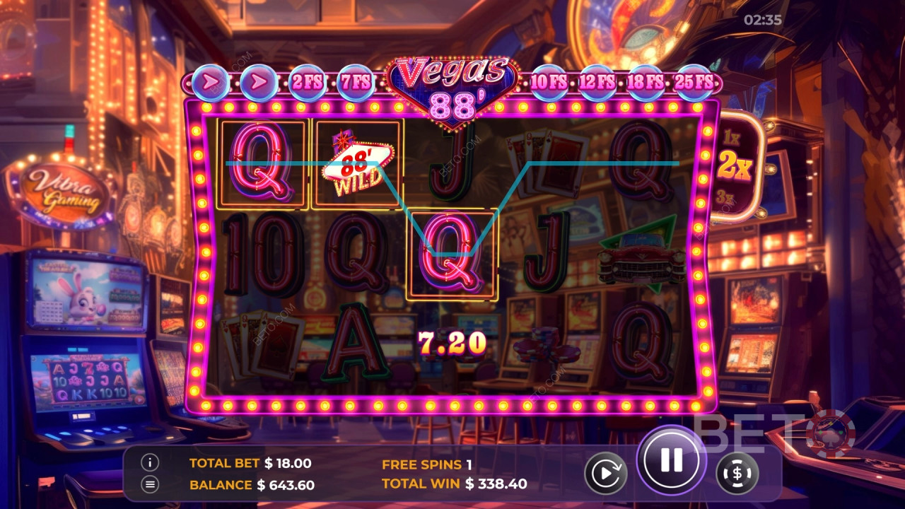 Виграйте 2,600 разів більше вашої ставки у відеослоті Vegas 88!