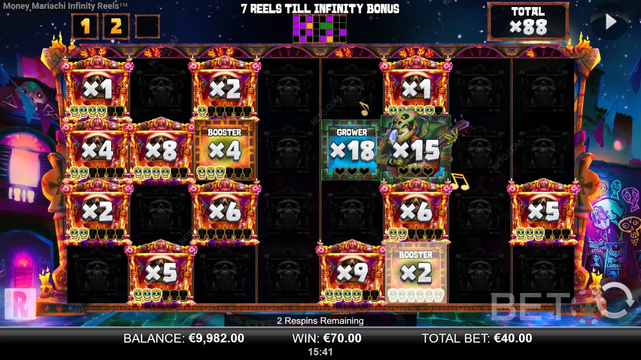 Пояснення бонусних функцій у барабанах Money Mariachi Fiesta Infinity від Money Mariachi Fiesta Reel Play
