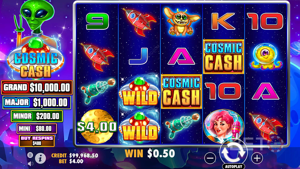У базовій грі в казино Cosmic Cash багато диких символів