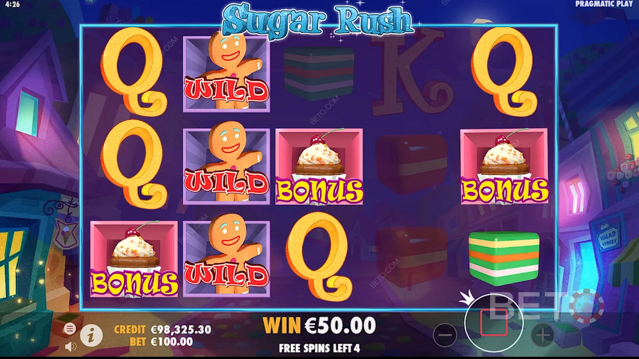 Грайте в Sugar Rush і отримуйте 3 або більше символів кексів, які запускають бонусну гру