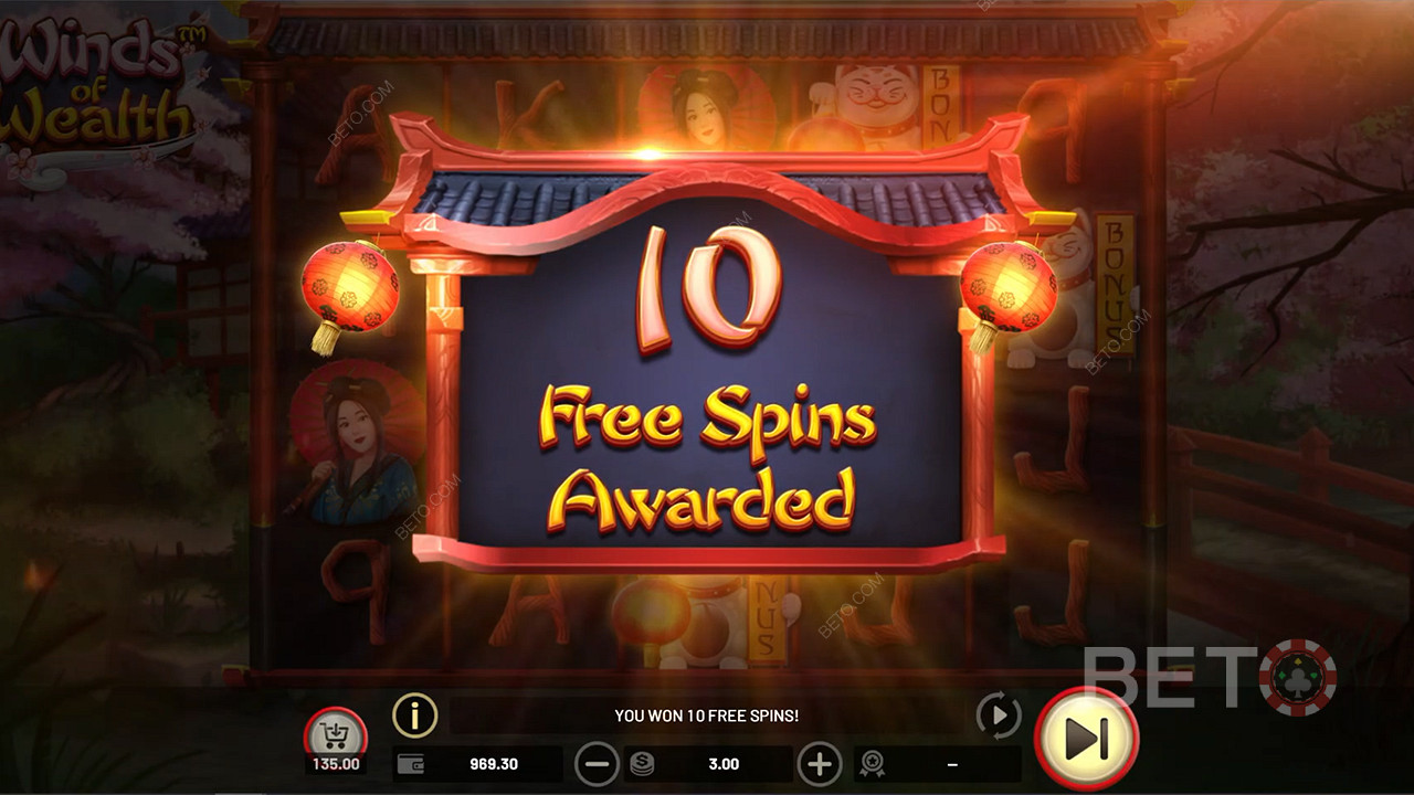 Виграйте від 10 до 25 безкоштовних обертань в ігровому автоматі Winds of Wealth