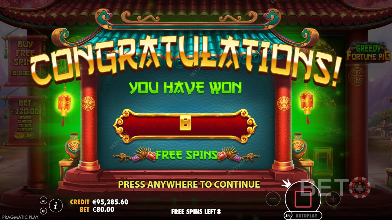 Виграйте 8,888 разів більше вашої ставки у слоті Greedy Fortune Pig!