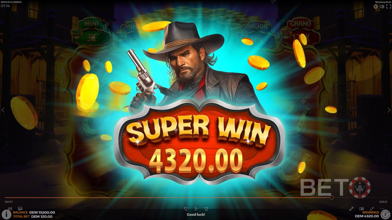 Виграйте 5,105-кратну ставку в онлайн-слоті Mustang Rush!