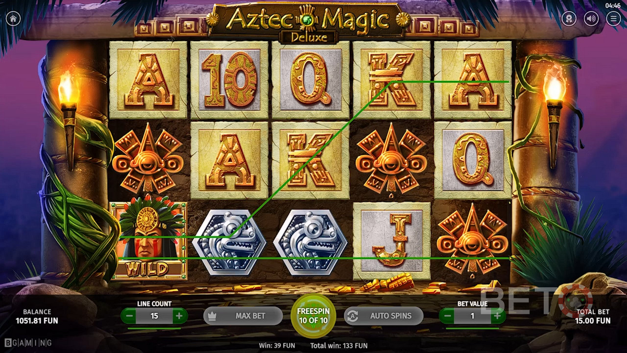 Вайлд воїна ацтеків допоможе здобувати перемоги в грі казино Aztec Magic Deluxe